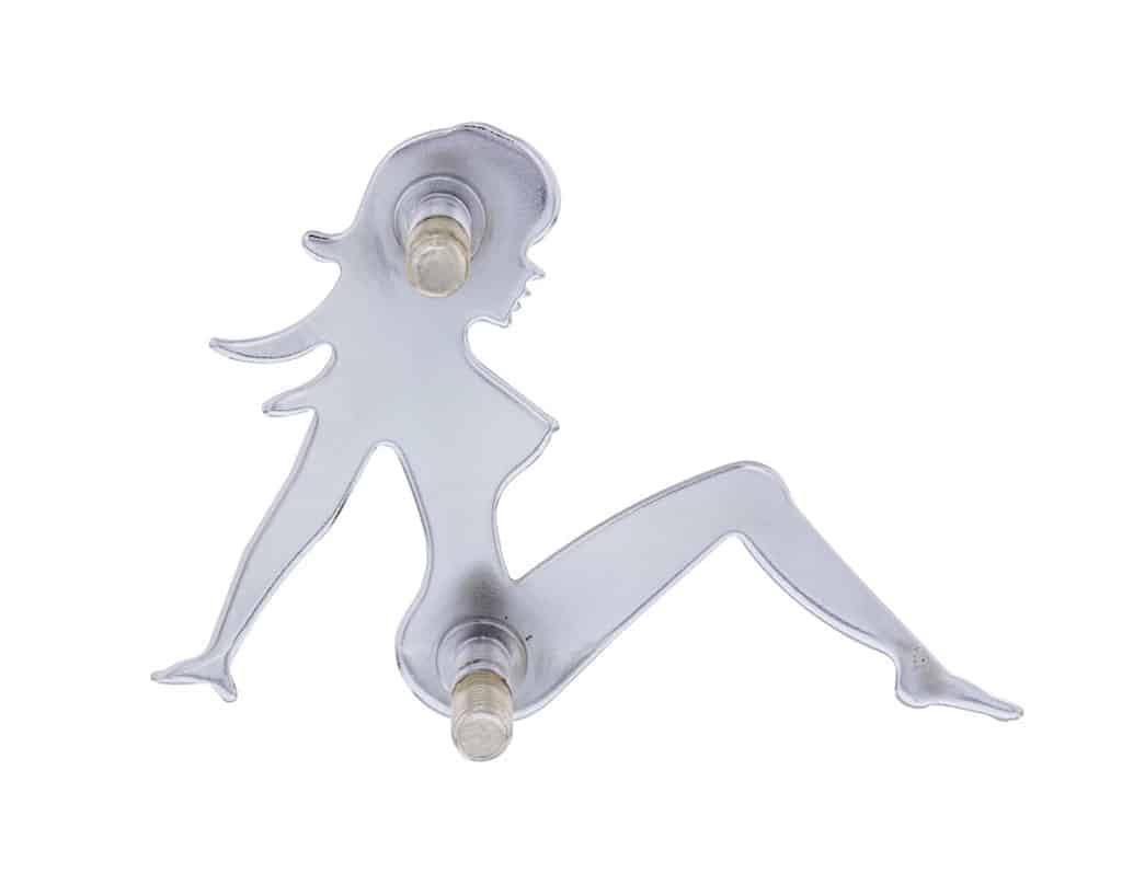 6-1/2" X 9" Chrome Sitting Lady Mud Flap Cutout - Facing Left | # 10902