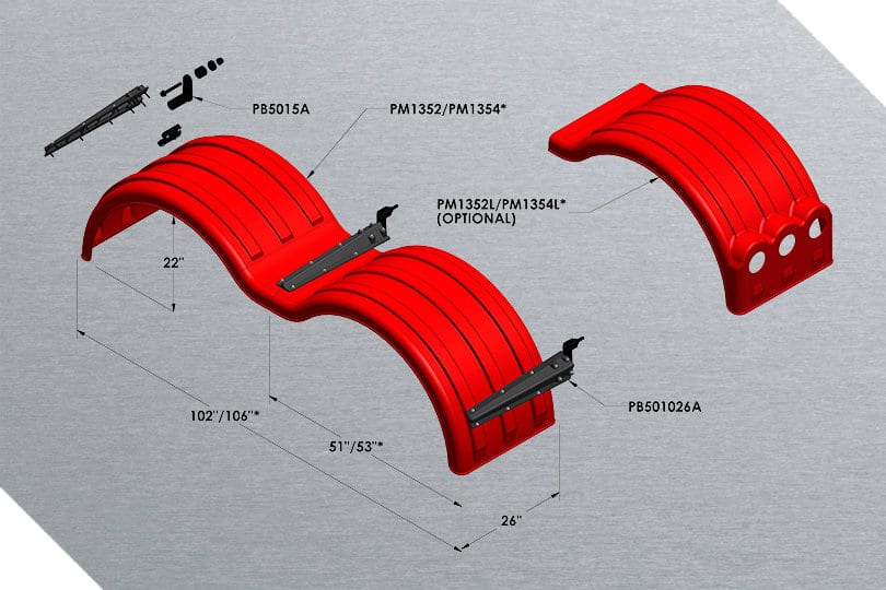 Minimizer™ 52" Tandem Axle Truck Fender Kit With 22.5" / 24.5" Dual Tires