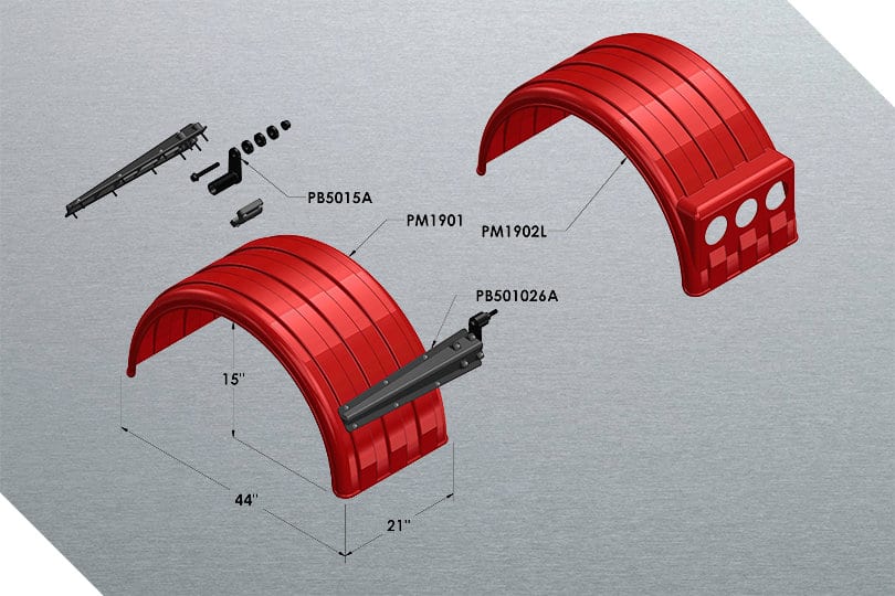 Minimizer™ MIN 1900 Semi Truck Poly Fenders Kit For 19.5" Wheels | Single Axle