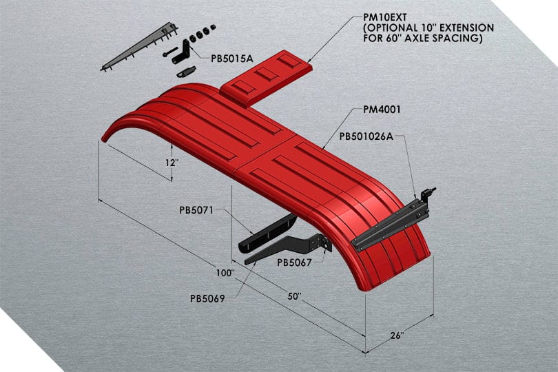 Minimizer™ Truck Fenders MIN 4000 Fits 52"-54" Tandem Axle With 22.5" / 24.5" Dual Tires
