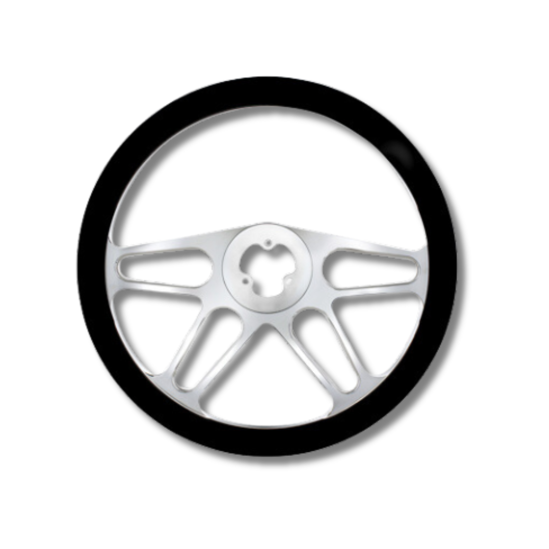 18" Chrome Aluminum "4-Spoke" Steering Wheel w Black Leather Rim | # 88155