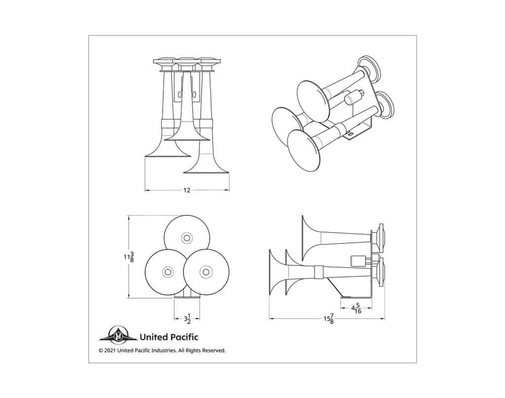 3 Trumpets Air Powered Train Horn With Support Bracket | # 46150