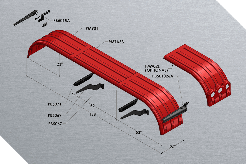 Minimizer™ MIN TA910 Semi Truck Poly Tri-Axle Fenders Kit For 22.5″ Or 24.5" Wheels